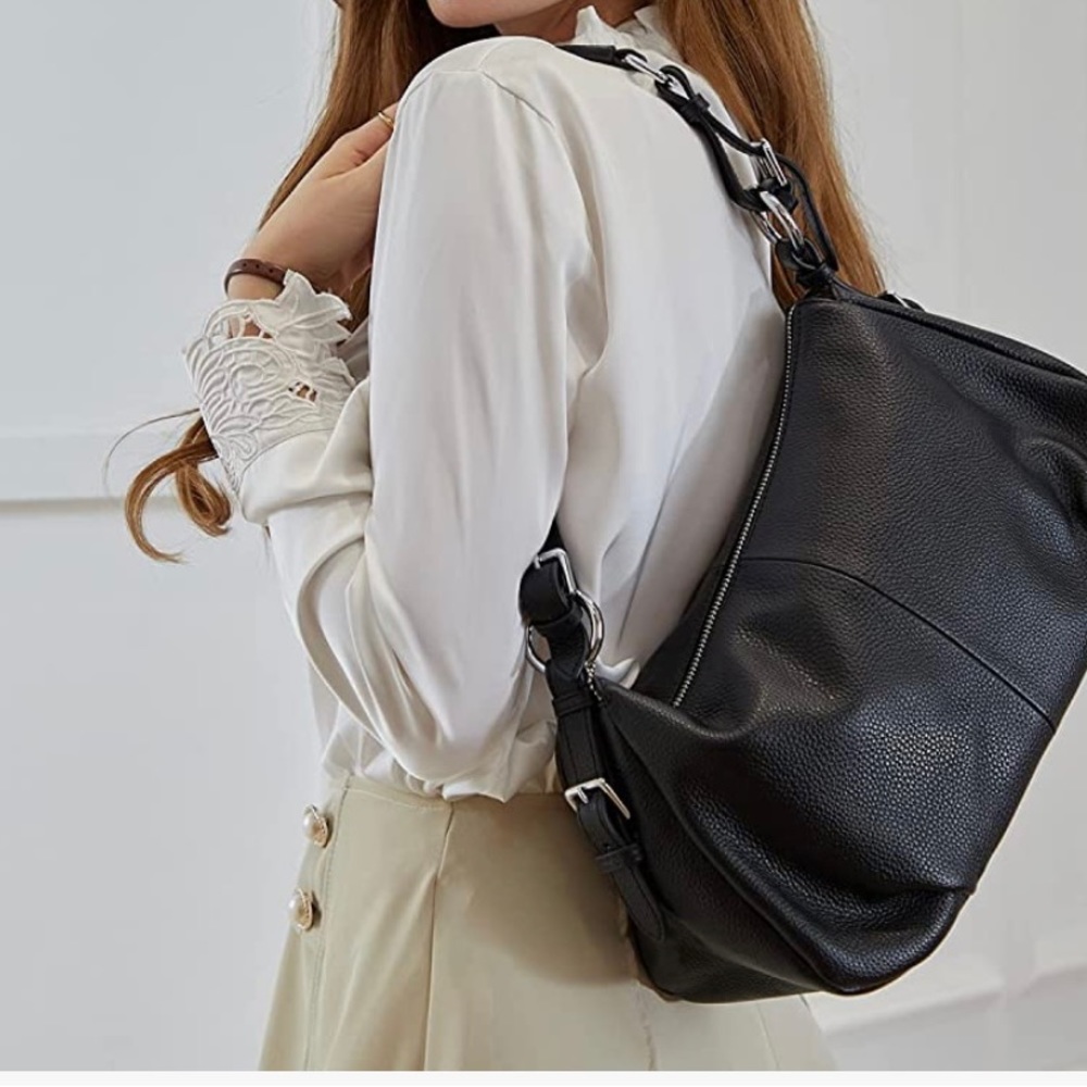 HESHE Genuine Leather Black Hand Bag/Shoulder
